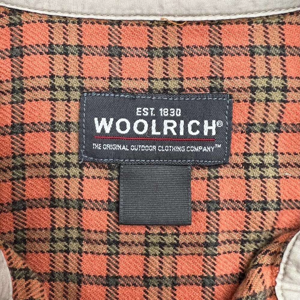 Woolrich Shirt Mens Large Orange Brown Plaid Flannel Button Outdoor Long Sleeve - Picture 7 of 9